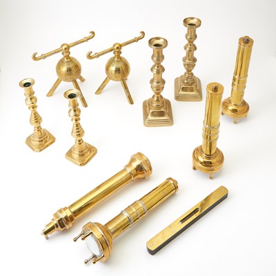 Lot 56 - Group of Brass Candlesticks and Instruments