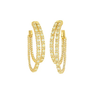Lot 1132 - Pair of Gold and Diamond Double Hoop Earrings