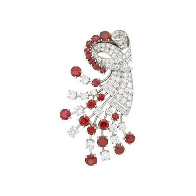Lot 149 - Raymond Yard Platinum, Ruby and Diamond Clip-Brooch