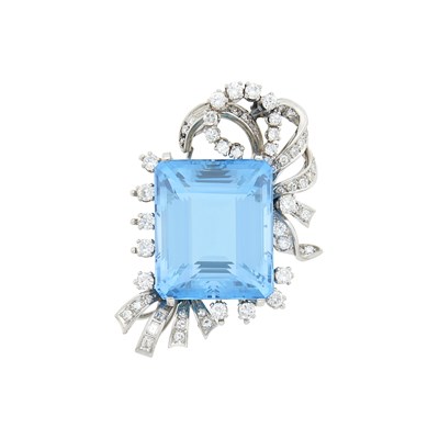 Lot 78 - Platinum, Aquamarine and Diamond Brooch