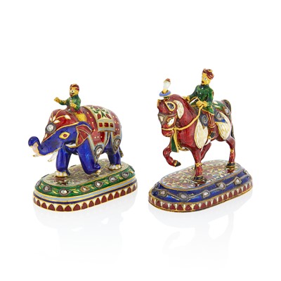 Lot 1098 - Two Indian High Karat Gold, Silver, Jaipur Enamel, and Diamond Chess Pieces