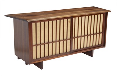 Lot 800 - George Nakashima Walnut and Pandanus Cloth Sliding Two-Door Cabinet