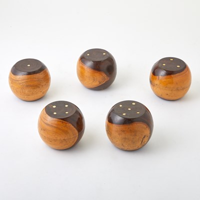 Lot 358 - Set of Five Lignum Vitae Skittles Balls or "Cheeses"