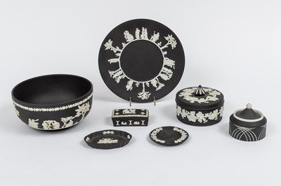 Lot 1102 - Group of Wedgwood Black and White Jasperware Table Articles