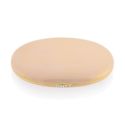 Lot 84 - Bulgari Gold, Pink Guilloché Enamel and Diamond Compact