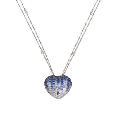 Lot 2189 - White Gold, Sapphire and Diamond Pendant-Necklace