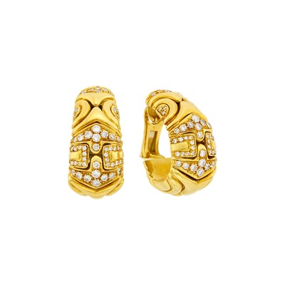 Lot 1127 - Pair of Gold and Diamond Hoop Earclips