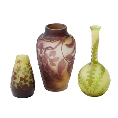Lot 268 - Group of Three Gallé Art Nouveau Acid-Etched Cameo Glass Cabinet Vases