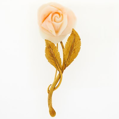 Lot 2052 - Gold and Carved Angel Skin Coral Rose Brooch