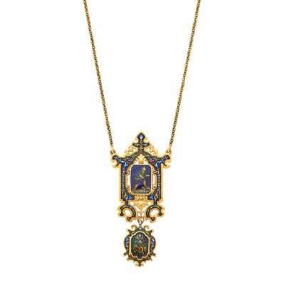 Lot 1089 - Antique Gold and Polychrome Enamel Locket Pendant, France, with Chain Necklace