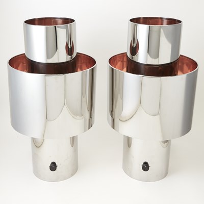 Lot 816 - Pair of Willy Rizzo Chrome-Plated Steel and Copper "Love" Table Lamps