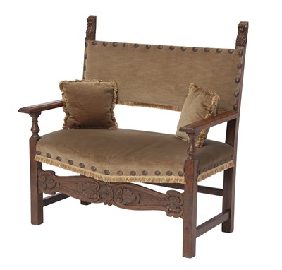 Lot 355 - Continental Upholstered Walnut Bench