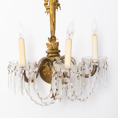 Lot 227 - Pair of Gilt-Metal and Crystal Three Light Sconces