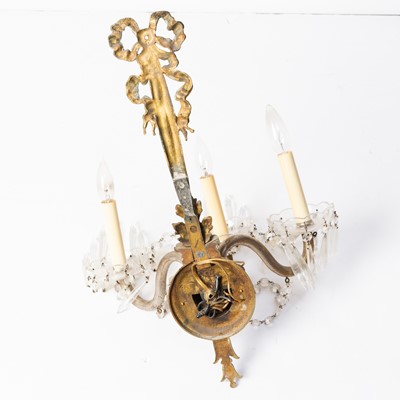 Lot 227 - Pair of Gilt-Metal and Crystal Three Light Sconces