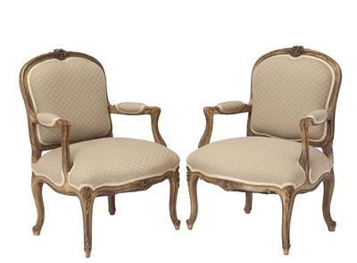 Lot 287 - Pair of Louis XV Style Painted Upholstered Fauteuils