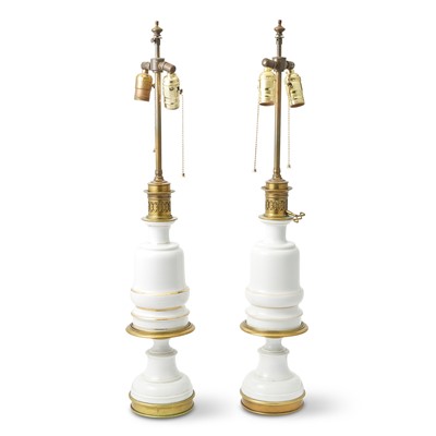 Lot 359 - Pair of Brass Mounted White Porcelain Lamps