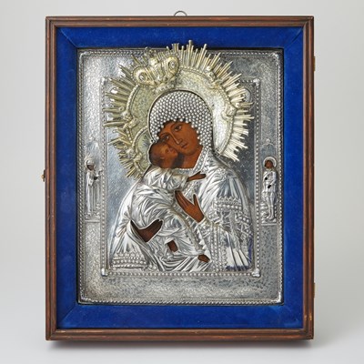 Lot 642 - Russian Parcel-Gilt Silver Icon of the Mother of God of Vladimir