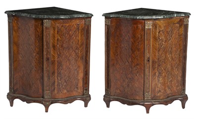 Lot 320 - Pair of Continental Neoclassical Kingwood Parquetry Encoignures