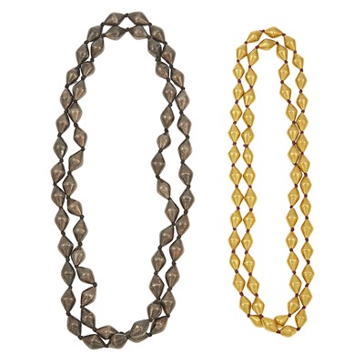 Lot 1071 - Pair of Long Indian Gold and Silver Bead Necklaces