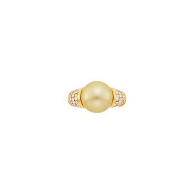 Lot 1144 - Mikimoto Gold, Golden Cultured Pearl and Diamond Ring