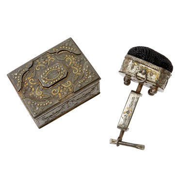 Lot 713 - Tula Steel Sewing Box; Together with a Tula Steel Adjustable Pin Cushion