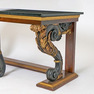 Lot 92 - Large Continental Neoclassical Parcel-Gilt and Ebonized Marble Top Rosewood Console