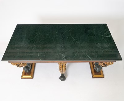 Lot 92 - Large Continental Neoclassical Parcel-Gilt and Ebonized Marble Top Rosewood Console