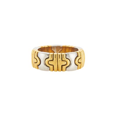 Lot 1030 - Bulgari Stainless Steel and Gold 'Parentesi' Band Ring