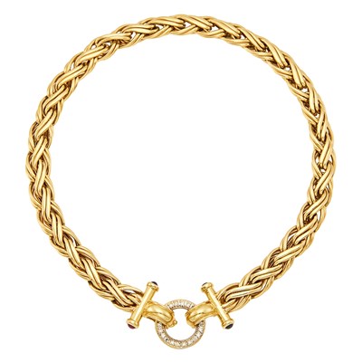 Lot 2062 - Gold, Diamond and Gem-Set Toggle Necklace