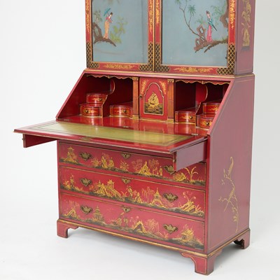 Lot 163 - George II Style Red and Gilt Lacquered Secretary Bookcase