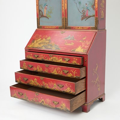 Lot 163 - George II Style Red and Gilt Lacquered Secretary Bookcase