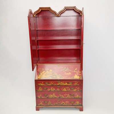 Lot 163 - George II Style Red and Gilt Lacquered Secretary Bookcase