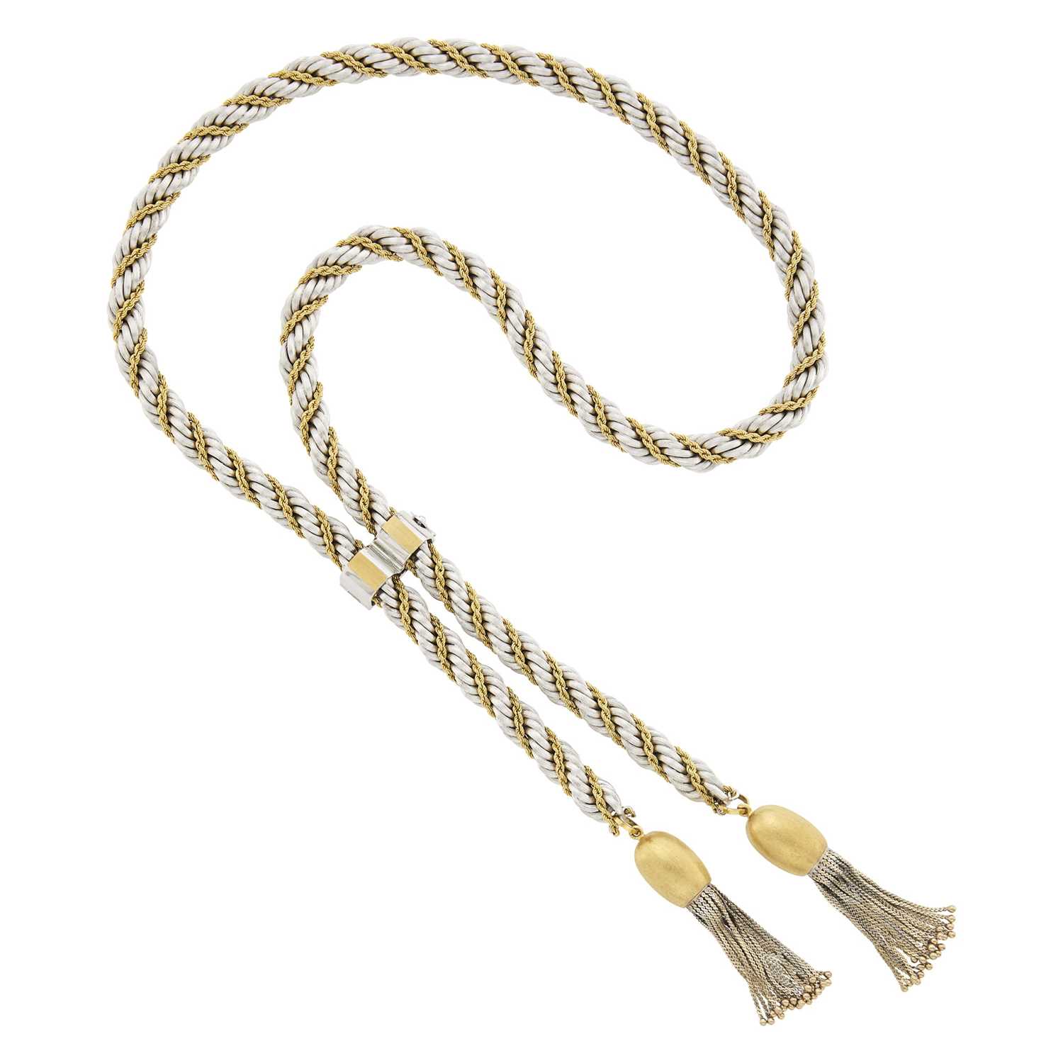 Lot 35 - Two-Color Rope-Twist Gold Tassel Lariat Necklace