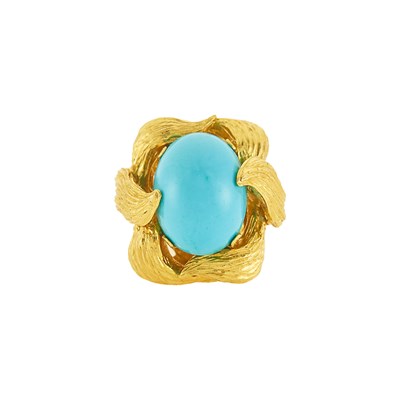 Lot 1183 - Gold and Cabochon Turquoise Ring