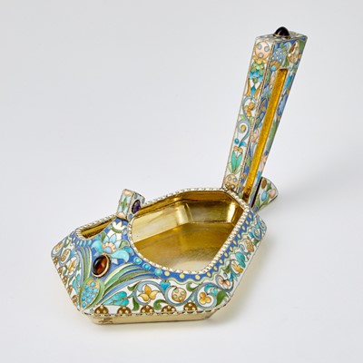 Lot 699 - Russian Silver-Gilt and Cloisonné Enamel Kovsh