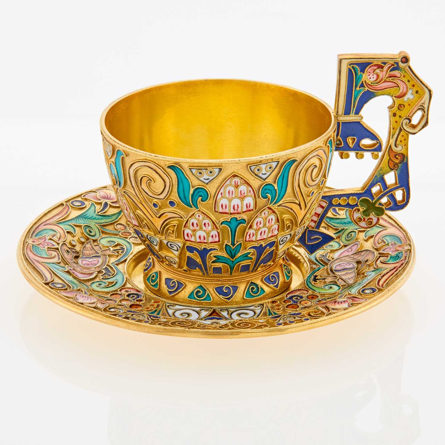 Lot 695 - Fabergé Silver-Gilt and Cloisonné Enamel Cup and Saucer