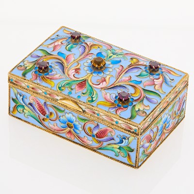 Lot 601 - Russian Gem-Set Silver-Gilt and Cloisonné Enamel Covered Box