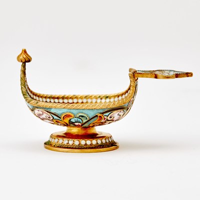 Lot 613 - Russian Silver-Gilt and Cloisonné Enamel Kovsh