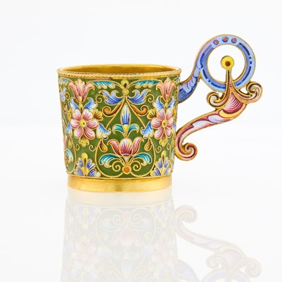 Lot 697 - Russian Silver-Gilt and Cloisonné Enamel Handled Cup