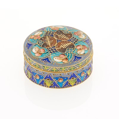 Lot 692 - Russian Silver-Gilt and Cloisonné Enamel Pill Box