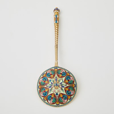 Lot 608 - Russian Silver-Gilt and Cloisonné Enamel Spoon