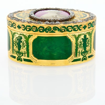 Lot 658 - Important Continental Jeweled and Enameled Gold Portrait Snuff Box