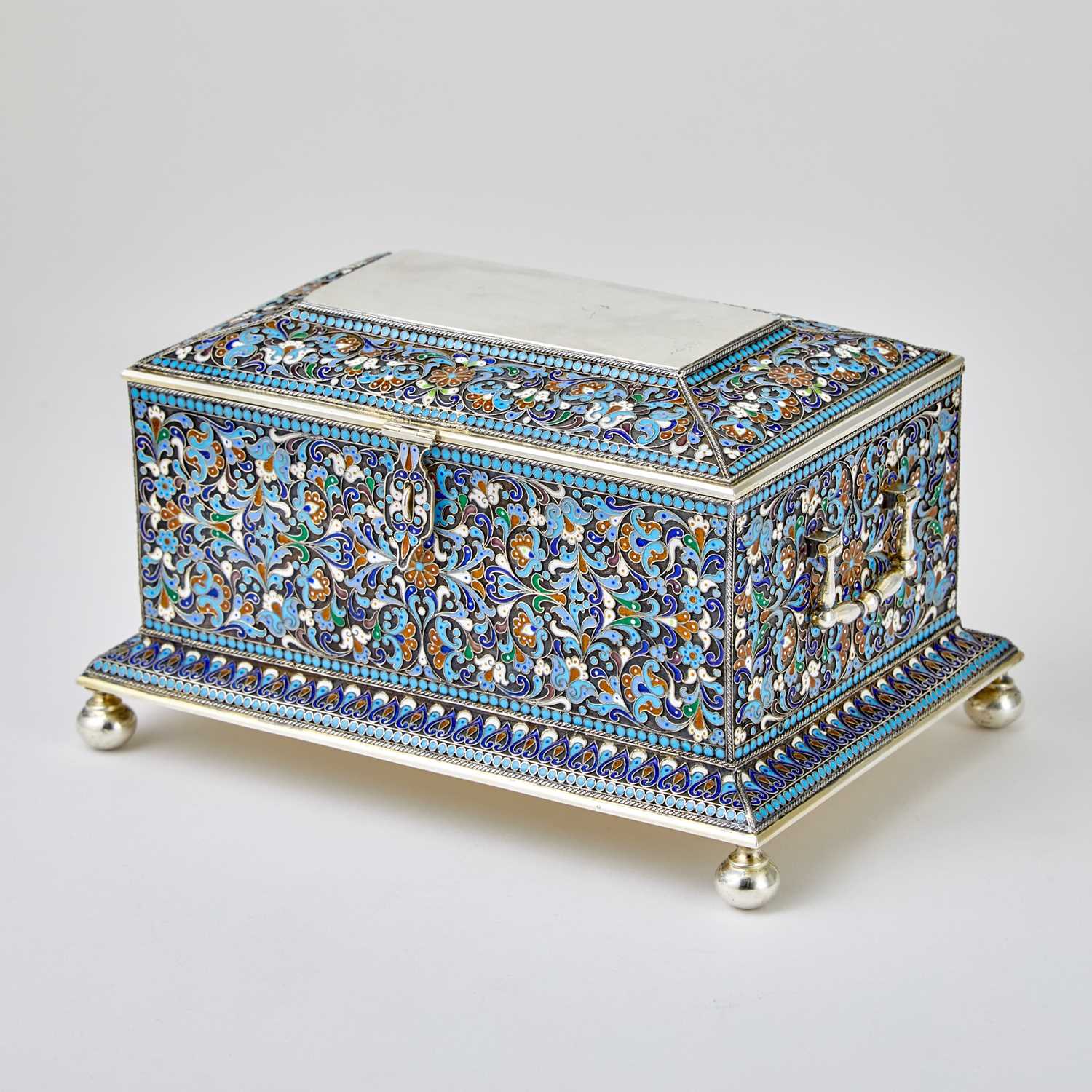 Lot 723 - Russian Silver and Cloisonné Enamel Table Casket