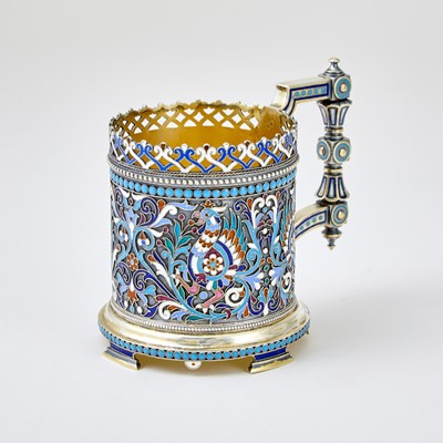 Lot 722 - Russian Parcel-Gilt Silver and Cloisonné Enamel Tea Glass Holder