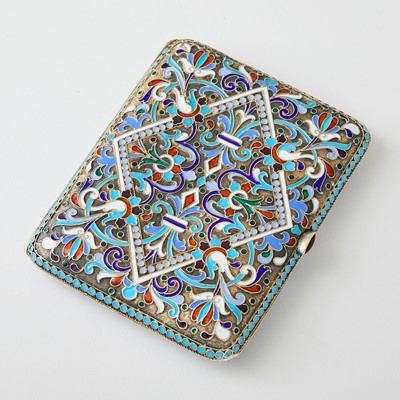 Lot 721 - Russian Silver-Gilt and Cloisonné Enamel Cigarette Case