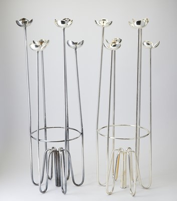Lot 750 - Pair of Lino Sabattini Silver Plated Metal Tall Six-Light Candelabra