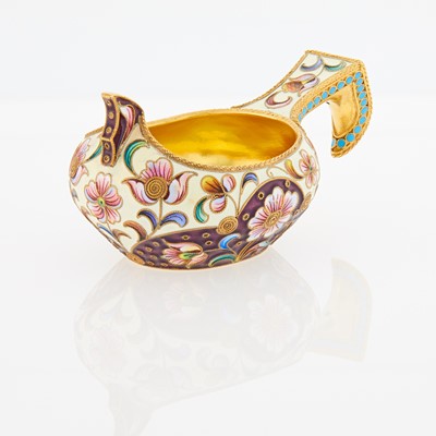 Lot 605 - Russian Silver-Gilt and Cloisonné Enamel Kovsh
