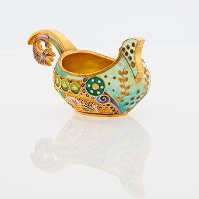 Lot 691 - Russian Silver-Gilt and Cloisonné Enamel Miniature Kovsh