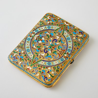 Lot 718 - Russian Silver-Gilt and Cloisonné Enamel Cigarette Case