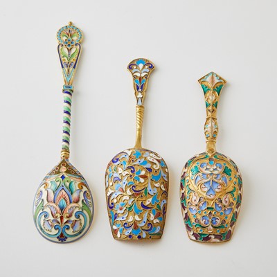 Lot 614 - Group of Russian Silver-Gilt and Cloisonné Enamel Articles